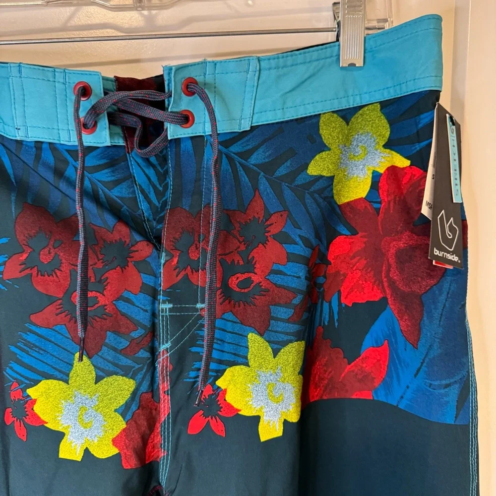 Burnside  Men’s  32  Blue  Red  Floral  Board  Shorts  Swimsuit  Vibrant  Casual